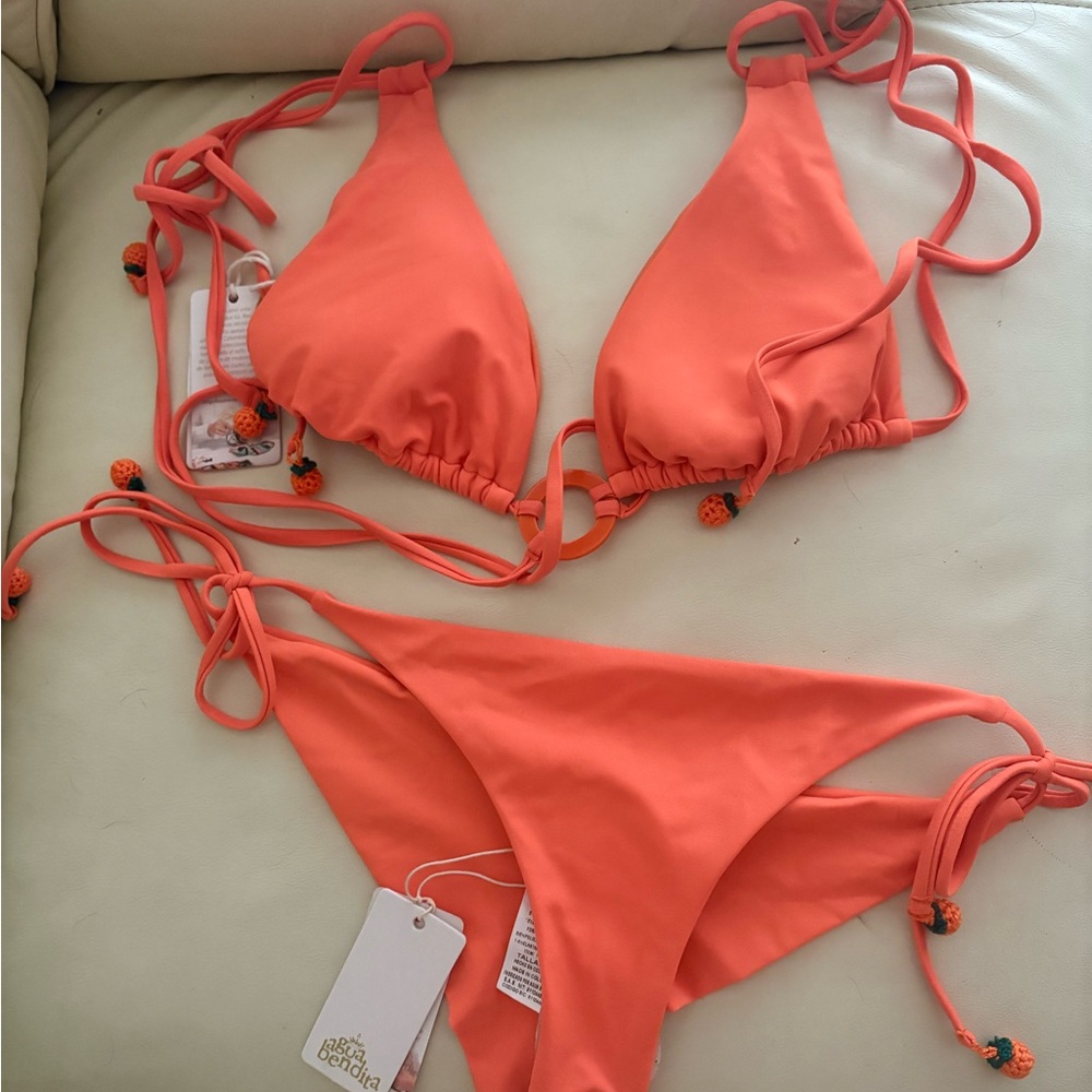 Agua Bendita Coral Orange Triangle String Bikini